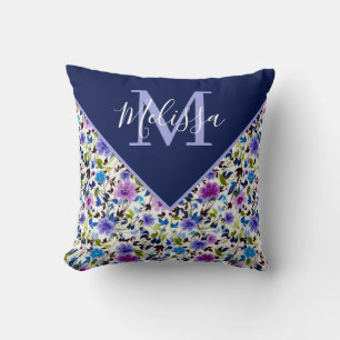 Almofada Roxo e azul floral personalizado