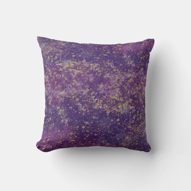 Almofada Roxo e Dourado Glam Moderno com Salpicos (Frente)