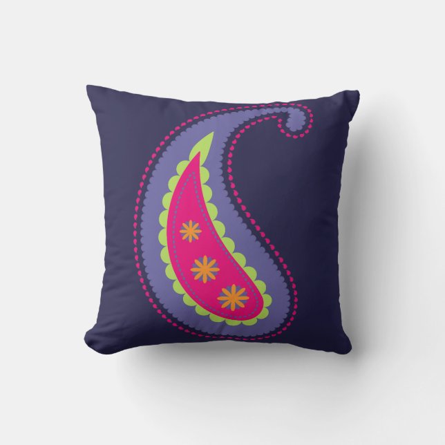 Almofada Roxo e Rosa Paisley (Frente)