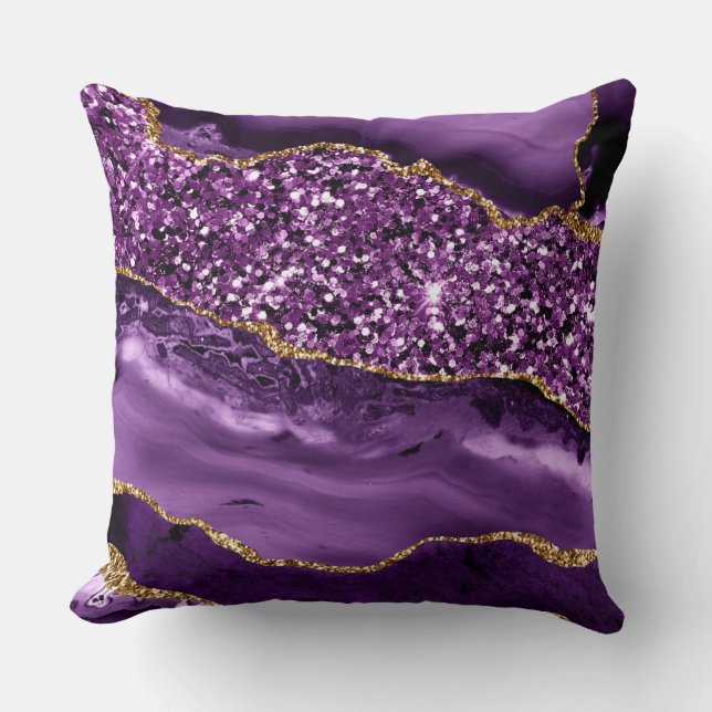 Almofada Roxo Elegante e Agato Dourado do Oceano Glitter (Frente)