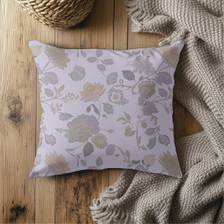 Almofada Roxo Empoeirado Lavanda Cinza Floral Moderna Casa