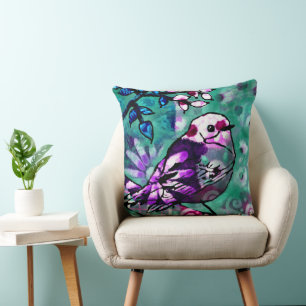 Almofada Roxo Floral de Abstrato de aves