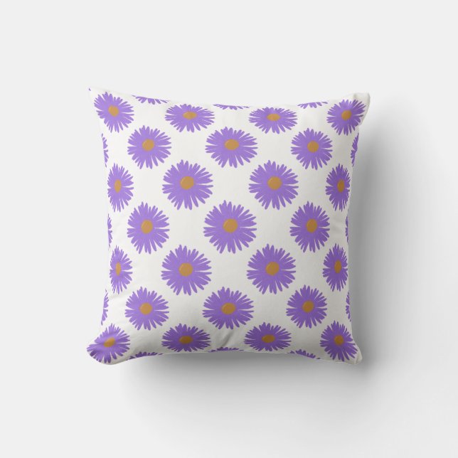 Almofada Roxo Flores Aster, acrílicas, para desenho manual (Frente)