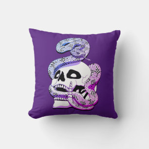 Almofada Roxo Gótico e Cobra Azul e Arte Escura Caveira