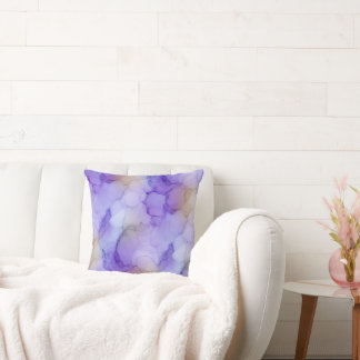 Almofada Roxo Lavanda Suave e Mármore de Aquarela Creme