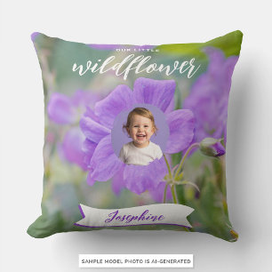 Almofada Roxo Nossa Pequena Flor Selvagem Nome de Criança P