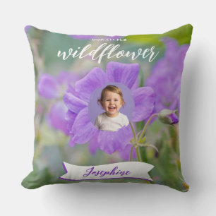 Almofada Roxo Nossa Pequena Flor Selvagem Nome de Criança P