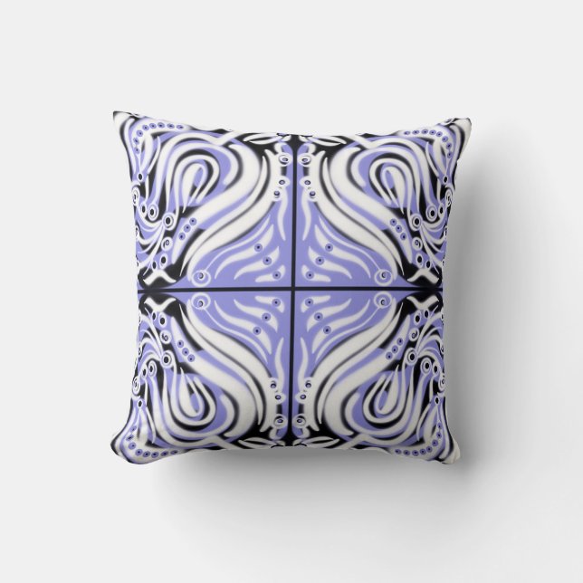 Almofada Roxo Preto Branco Curly Padrão Abstrato  (Frente)