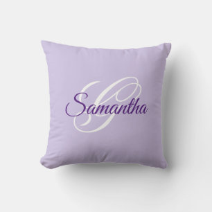 Almofada Roxo Real Lavanda e Branco Monograma Chique
