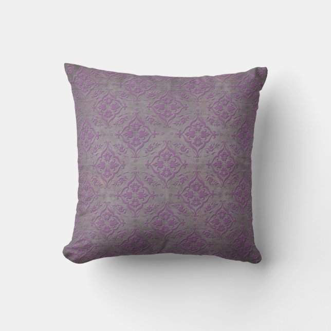 Almofada Roxo Rústico e Damasco Cinza Aço (Frente)