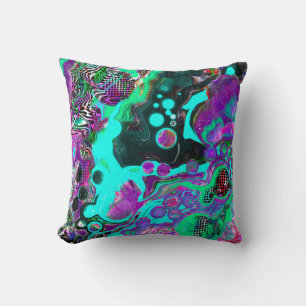 Almofada Roxo, Teal, Azul, Abstrato fluido Colorido Preto