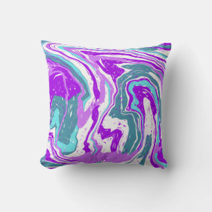 Almofada Roxo, Teal, Turquesa, Arte Fluida