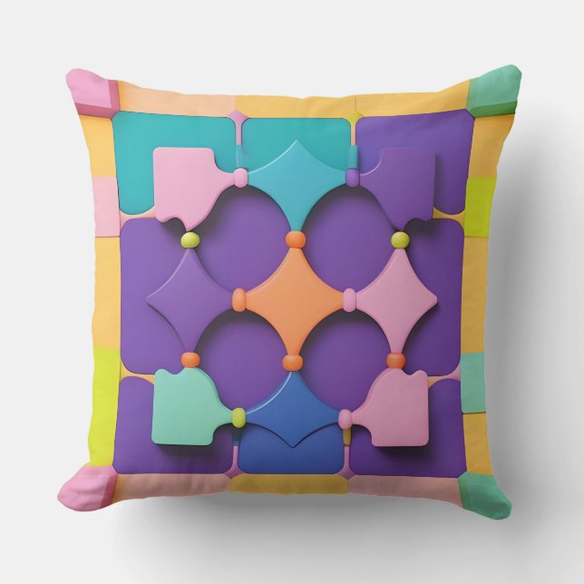 Almofada Roxo Turquesa Dourado Geométrico Círculo Abstrato (Frente)