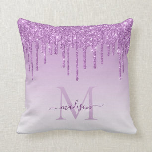 Almofada Roxo Violeta Brilho Gotas Glam Monograma Script