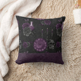 Almofada Roxo Zodiac Magic Rosas de crânio gótico em am