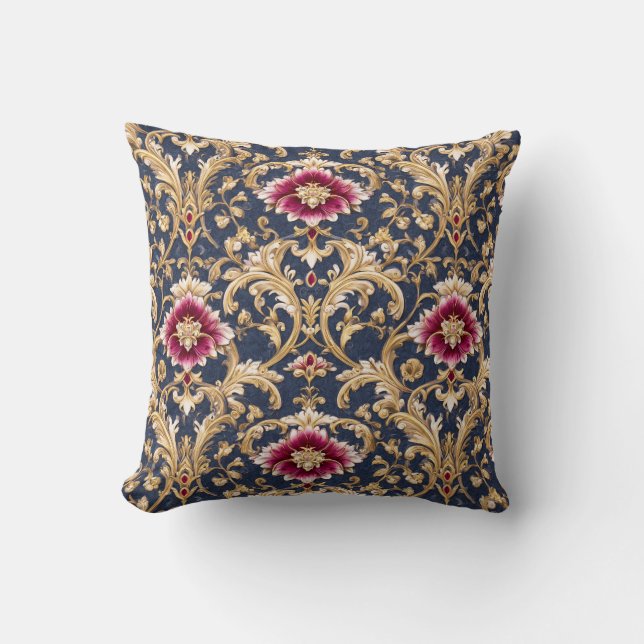 Almofada Royal Baroque Floral on Deep Blue (Frente)