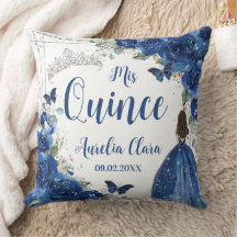 Royal Blue Floral Princesa Silver Quinceañera
