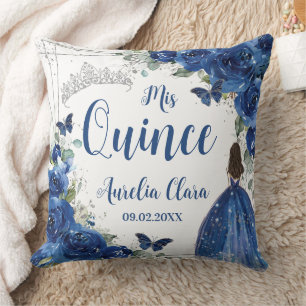 Almofada Royal Blue Floral Princesa Silver Quinceañera