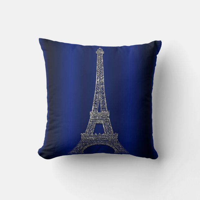 Almofada Royal Blue & Silver Torre Eiffel Paris - Glam Mode (Frente)