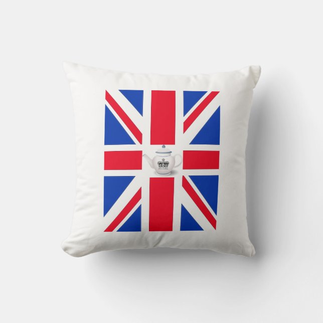 Almofada Royal Crown English Teapot Union Jack Travesseiro (Frente)