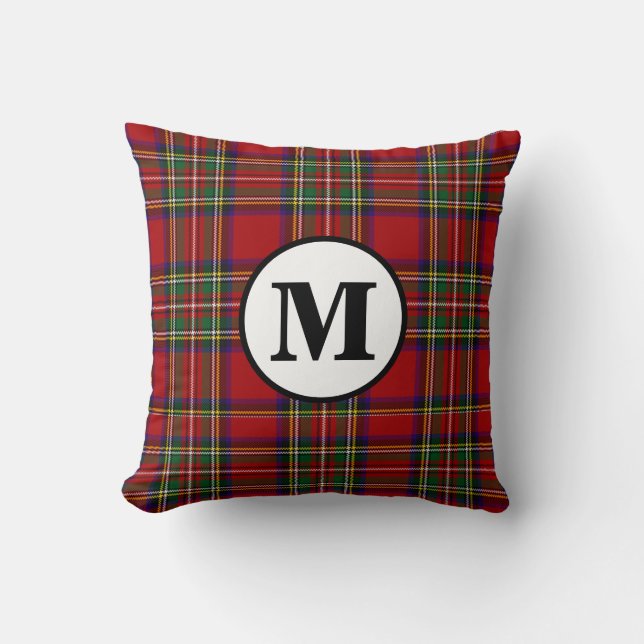 Almofada Royal Stewart Tartan Xadrez Escocesa Clan Monogram (Frente)