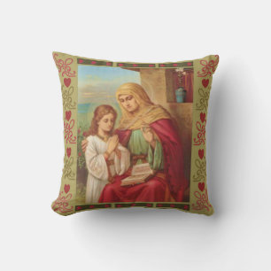 Almofada Rua. Anne Virgin Child Mary Avó Corações