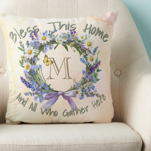 Almofada Rua de Flor Selvagem Personalizada 'Bless This Hom