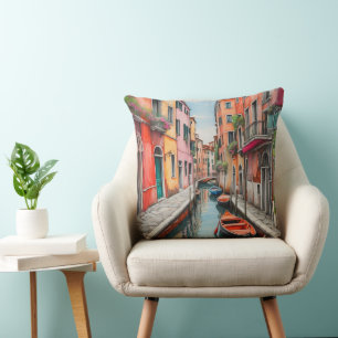 Almofada Rua Watercolor em Veneza Grande Lança