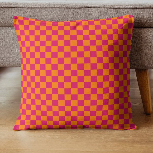 Almofada Ruby e Orange Checkered Vintage (Criador carregado)