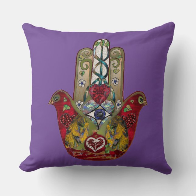 Almofada Ruby Pomegranate Heart Bird Hamsa (Frente)