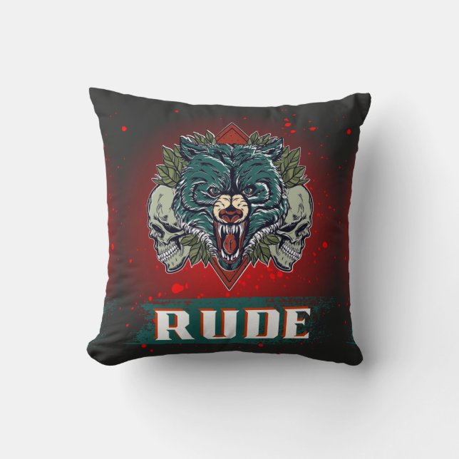 Almofada rude, crânio e urso (Frente)