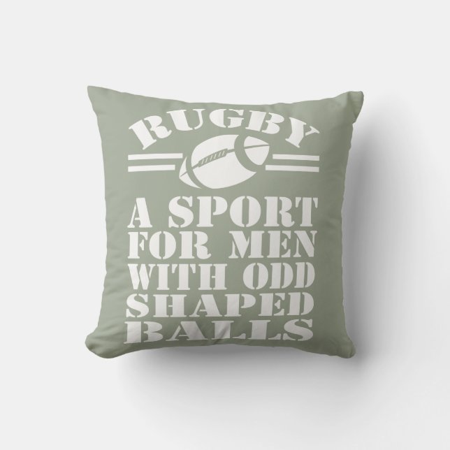 Almofada Rugby um esporte para homens com bolas estranhas (Frente)