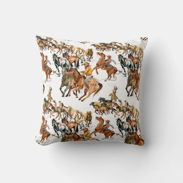 Almofada Running horses seamless pattern. American cowboy.  (Frente)