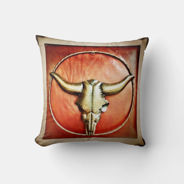 Almofada Rusk Country Bull Horns Faux Leather Design (Frente)
