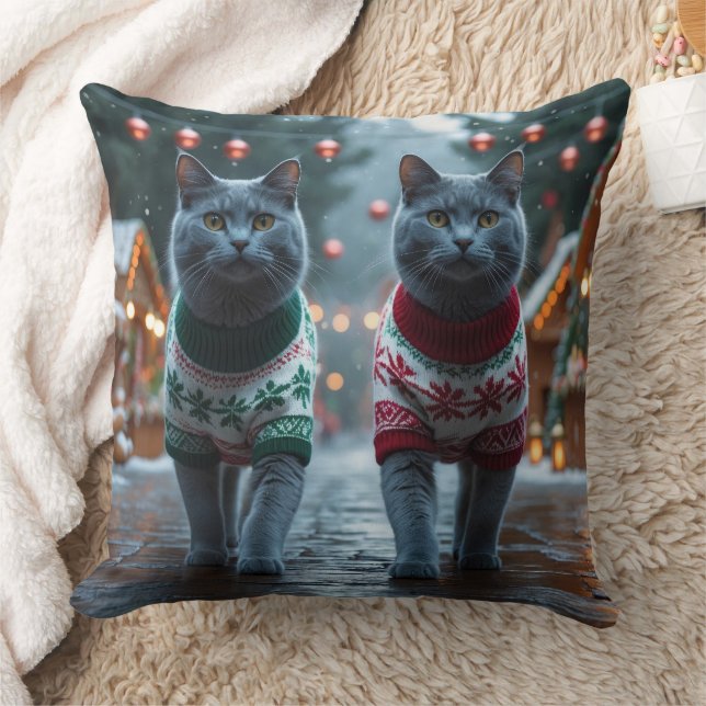 Almofada Russian Blue Cats Christmas Snow Holiday  (Cobertor)