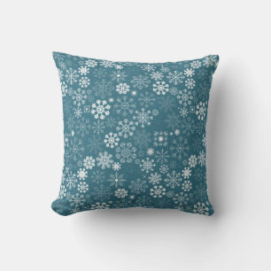 Almofada Russo - Flocos de neve festivos brancos, azuis e a