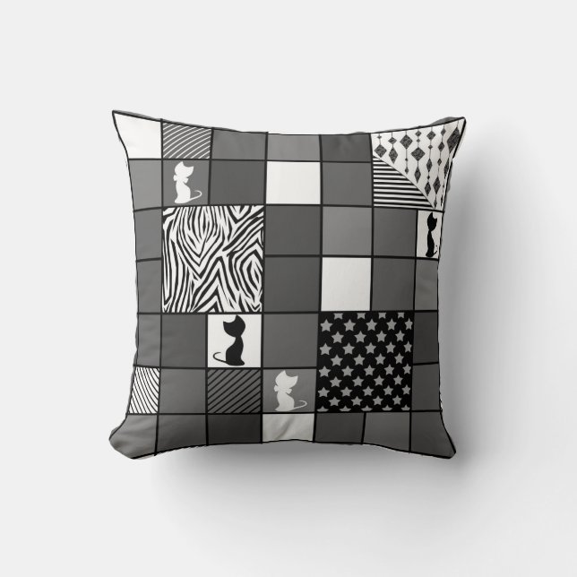 Almofada Russo, Popular, Preto e Branco, Patchwork, Simpl (Frente)