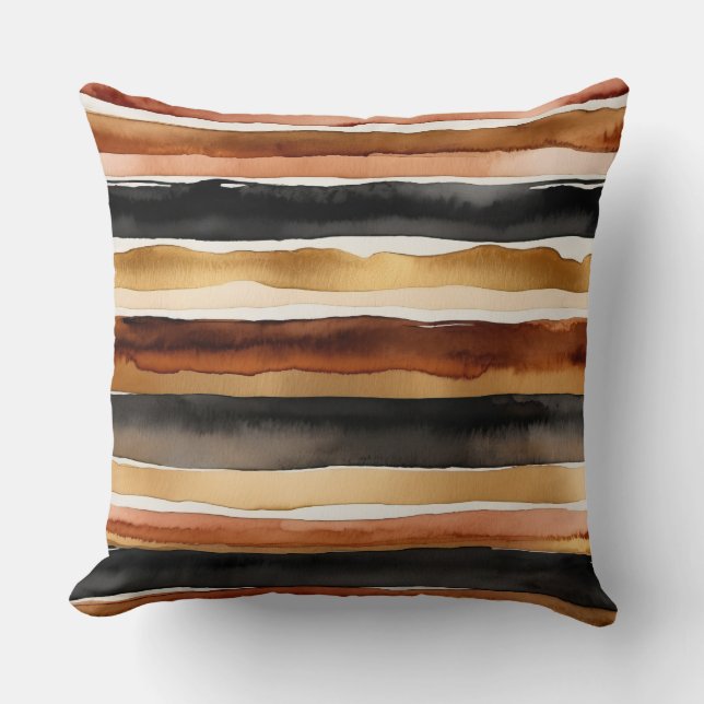 Almofada Rust Fólio Café marfim e listras pretas (Frente)