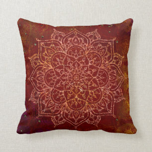 Almofada Rust Red Mandala Dourado Glam Moderna Chic