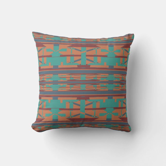 Almofada Rust Teal Desert Southwest Olha Arte Tribal (Frente)