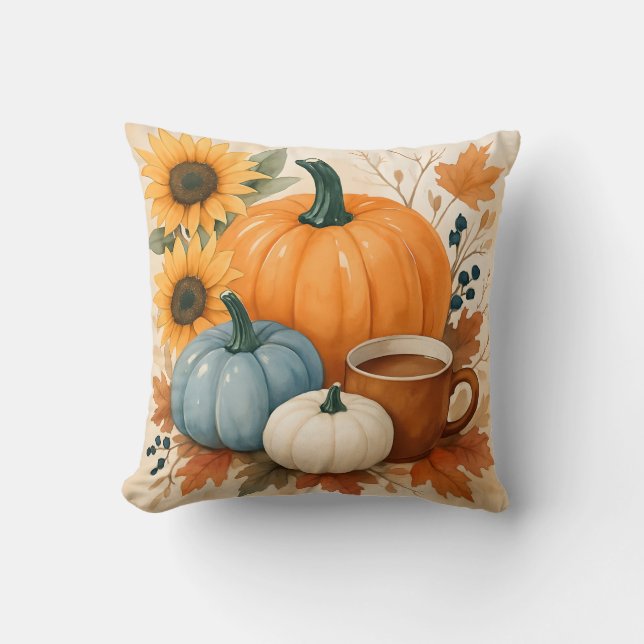 Almofada Rustic Autumn Pumpkins Watercolor (Frente)