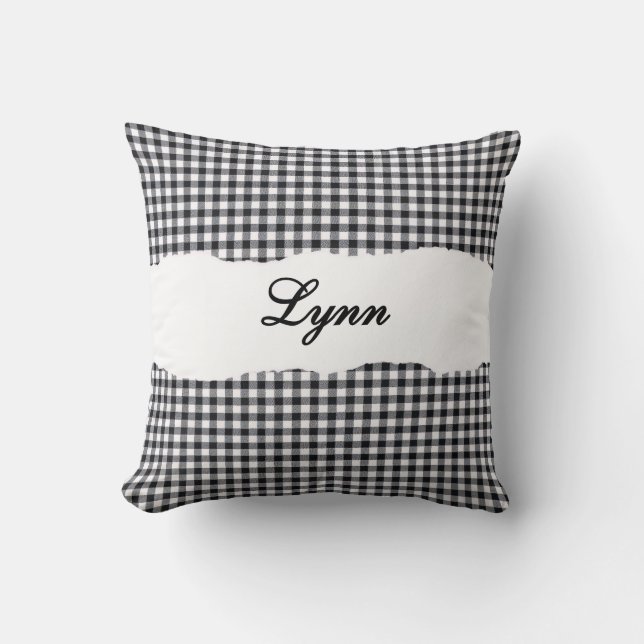 Almofada Rustic Black Gingham Personalized Name (Frente)