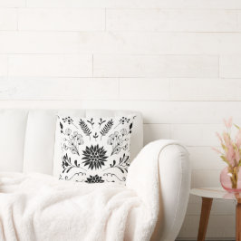 Almofada Rustic Black White Vintage Modern Floral