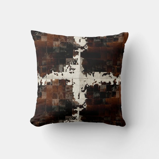 Almofada Rustic Brown Patchwork Cowhide (Frente)