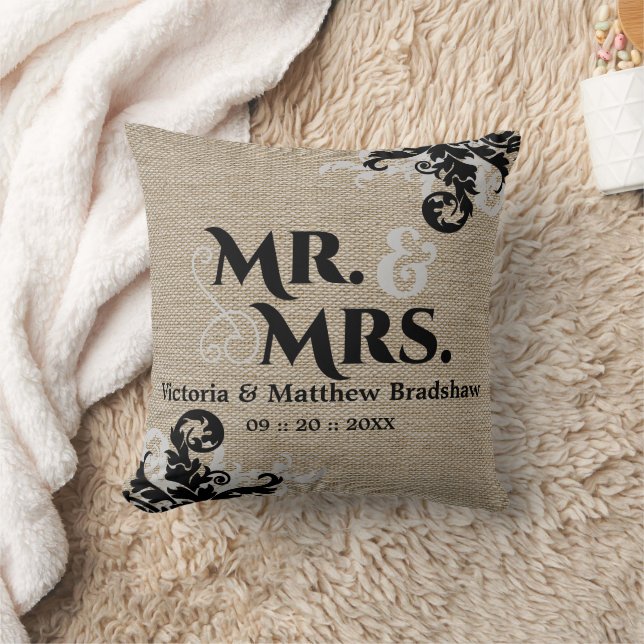Almofada Rustic Burlap Olhe Sr. e Sra. Wedding (Cobertor)