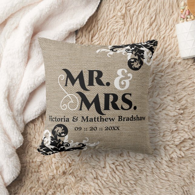 Almofada Rustic Burlap Olhe Sr. e Sra. Wedding (Cobertor)