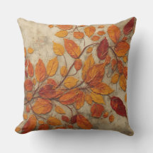 Rustic Burnt Orange Red Tan Botanical Fall Leaves