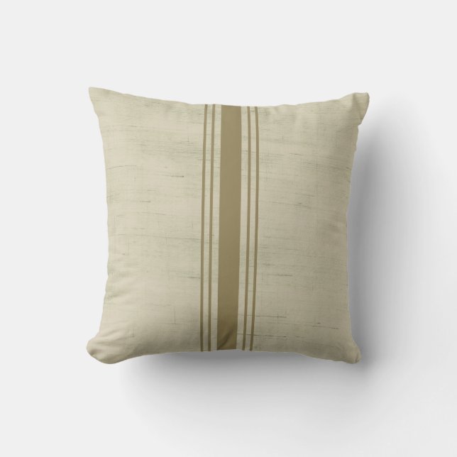 Almofada Rustic Canvas Burlap Beige Gold Stripe (Frente)