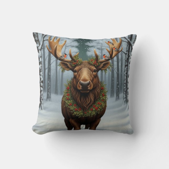 Almofada Rustic Christmas moose winter woodland forest  (Frente)