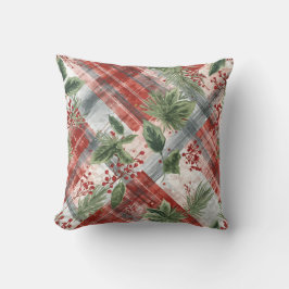 Almofada Rustic Christmas Plaid with Winter Pine & Berries